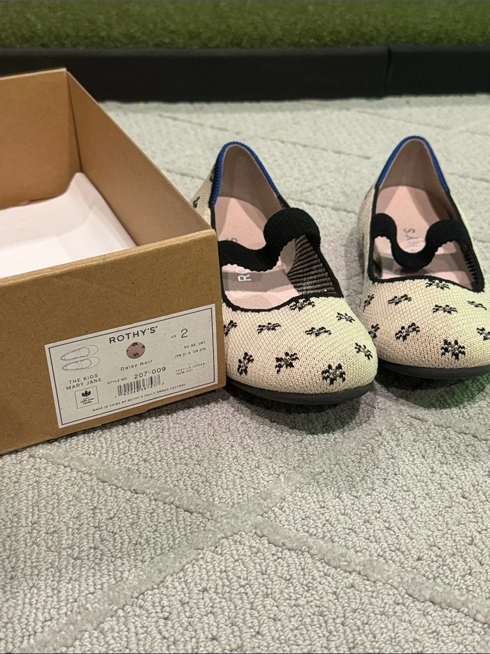 Rothy's Kids Cream & Black Daisy Mary Jane Shoes